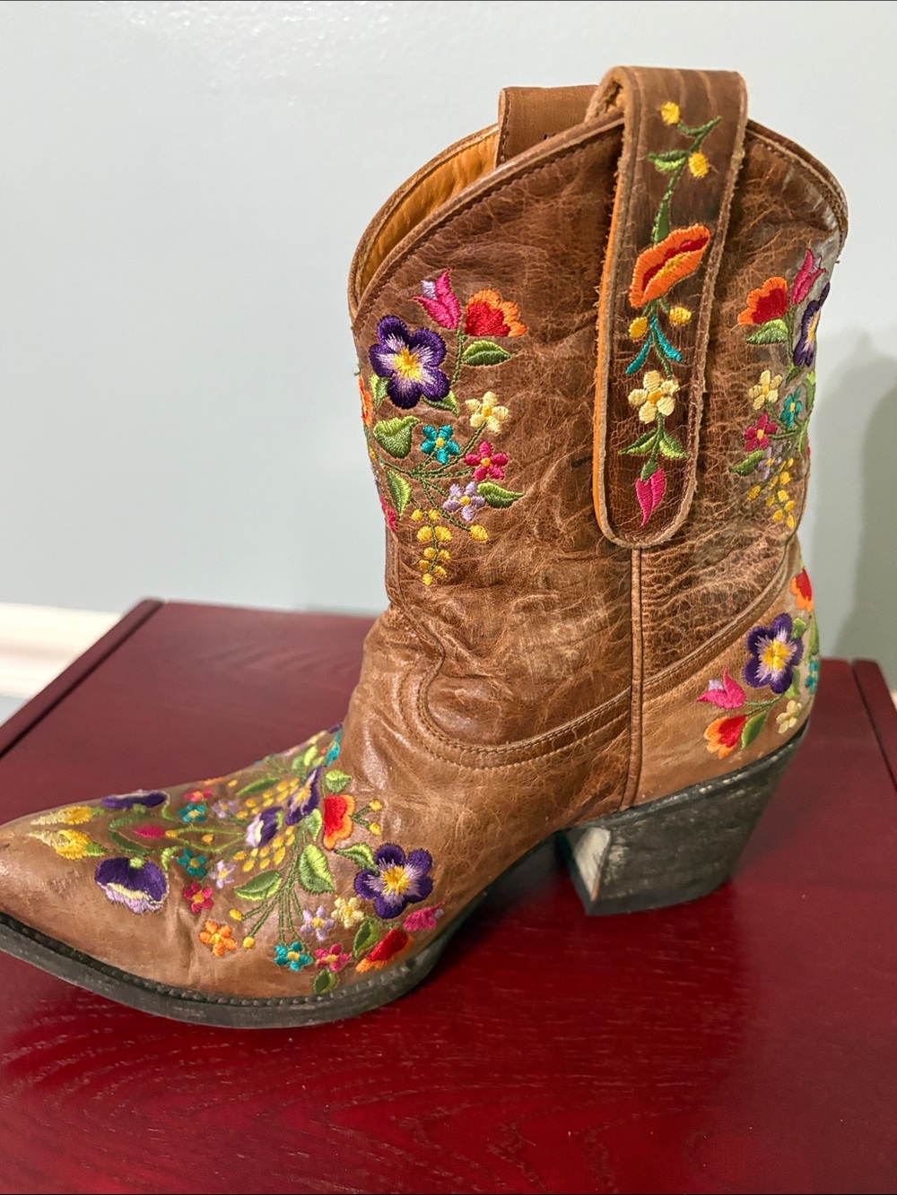 Old Gringo Brown Leather Ankle Boots with Colorful Floral Embroidery - Picture 7 of 11